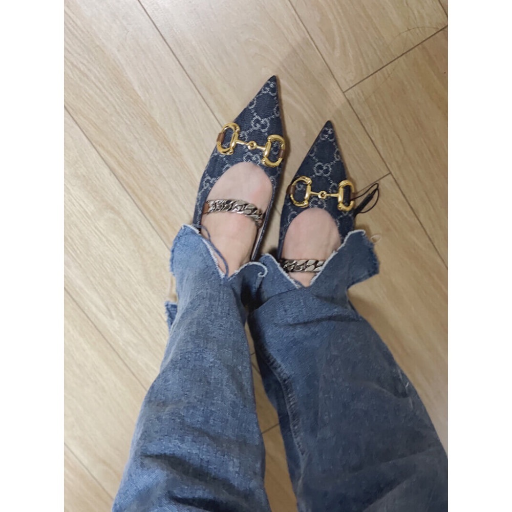Gucci New Denim GG Delave Horsebit Flats